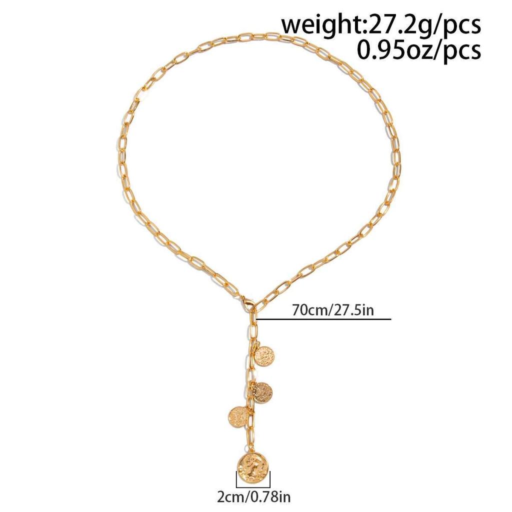 SHIXIN Metal Coin Round Long Pendant Necklace for Women Vintage Tassel Chain Necklace Party Jewelry on Neck Choker Accessories