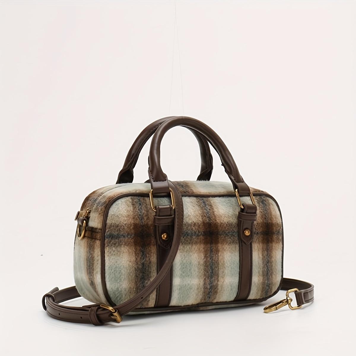 

Женская сумка-мессенджер в клетку в стиле ретро, ​​квадратная сумочка в студенческом стиле, подходящая для покупок одежды и ежедневных поездок на работу