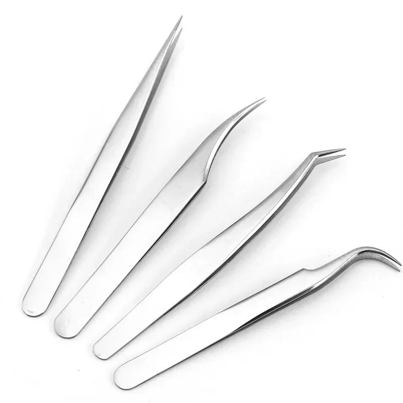 4pcs/set Stainless Steel Eyelashes Tweezers set Professional For Lashes Extension Anti-static Eyebrow Makeup Excellent Closure