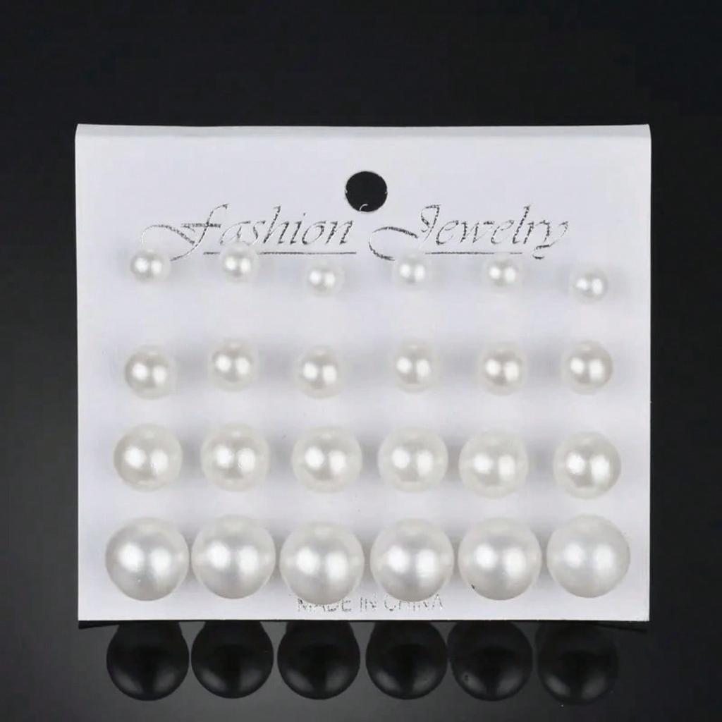 12PCS/set of Exquisite Off White Imitation Pearl Design Earrings - Elegant and Sexy Style, Suitable for Women's Daily Casual Dating Jewelry Gifts