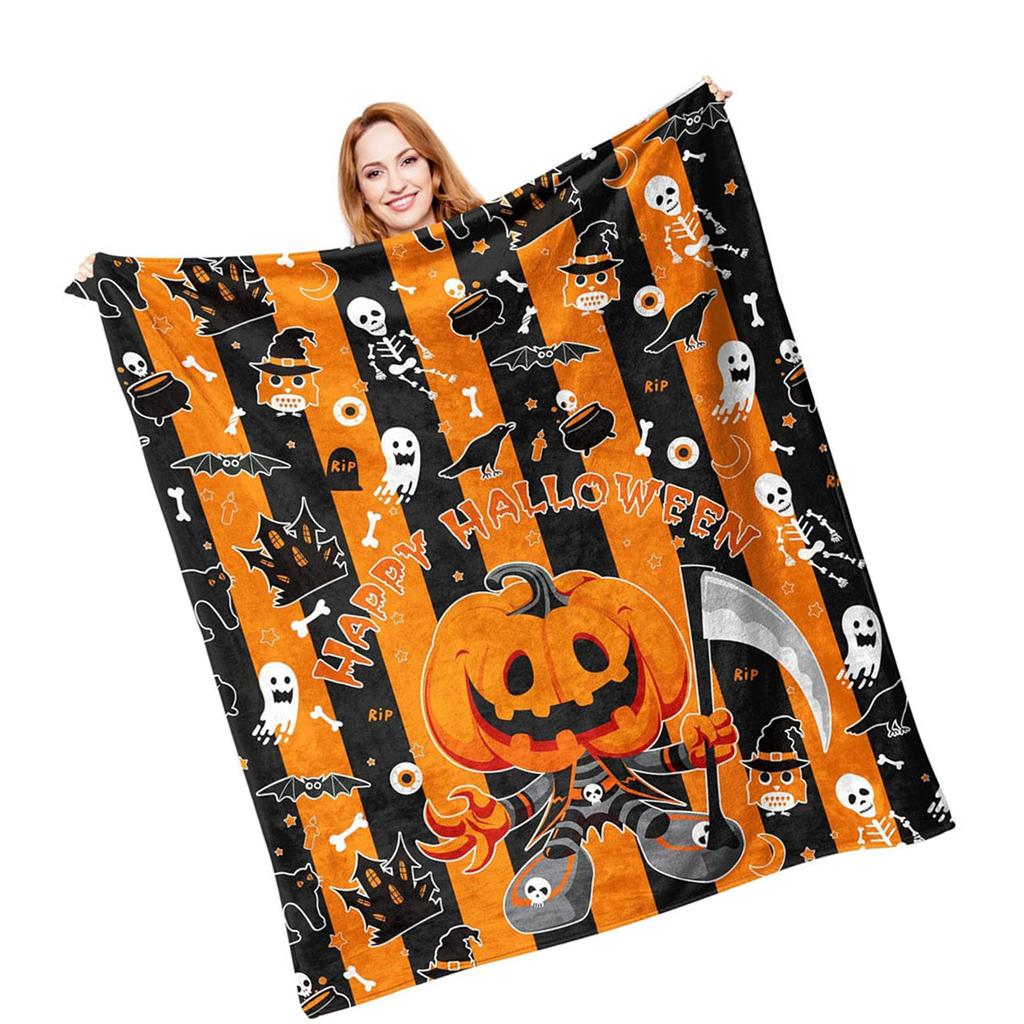 Halloween Themed Throw Blanket Soft Flannel Fabric for Family Gatherings Outdoor Activity Machine Washable Polyester