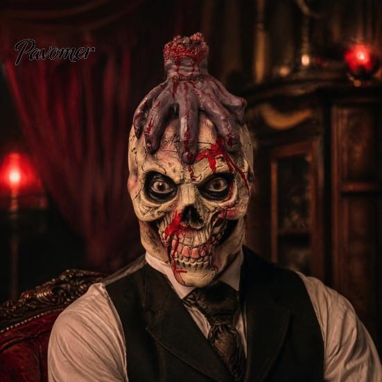 Blood Special Effects Headwear Scary Halloween Zombie Head Masque, Creepy Horror Latex Hood Masque Gothic Theme Photography Props with Severed