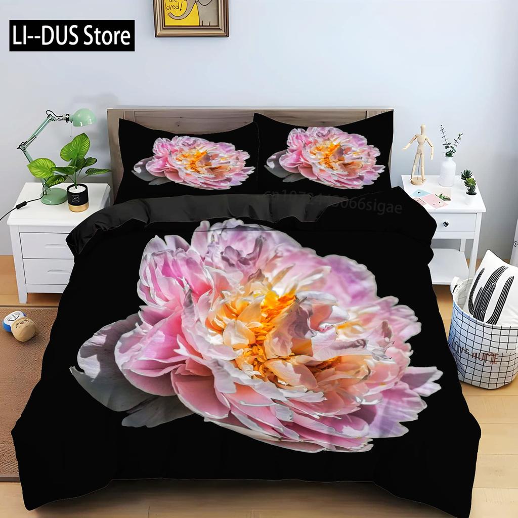 Duvet Cover Set Queen Floral Bedding Elegant Peony Bedding Soft Comforter Cover Set with With 2 Pillowcases 3Pcs Queen Full Size