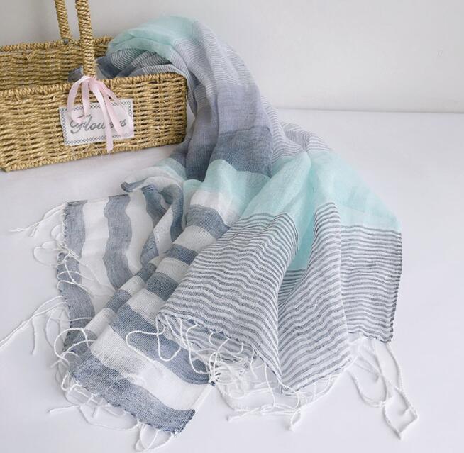Yto Scarf Women's Light Japanese Design Spring And Summer Thin Breathable Linen Scarf Elegant Bright Color Striped Scarves 55*180Cm 180Cm