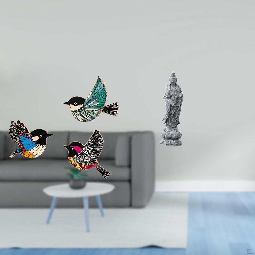 Wooden Bird Wall Art And Guan Yin Statue Accessories Ornament for Garden Study Room Farmhouse