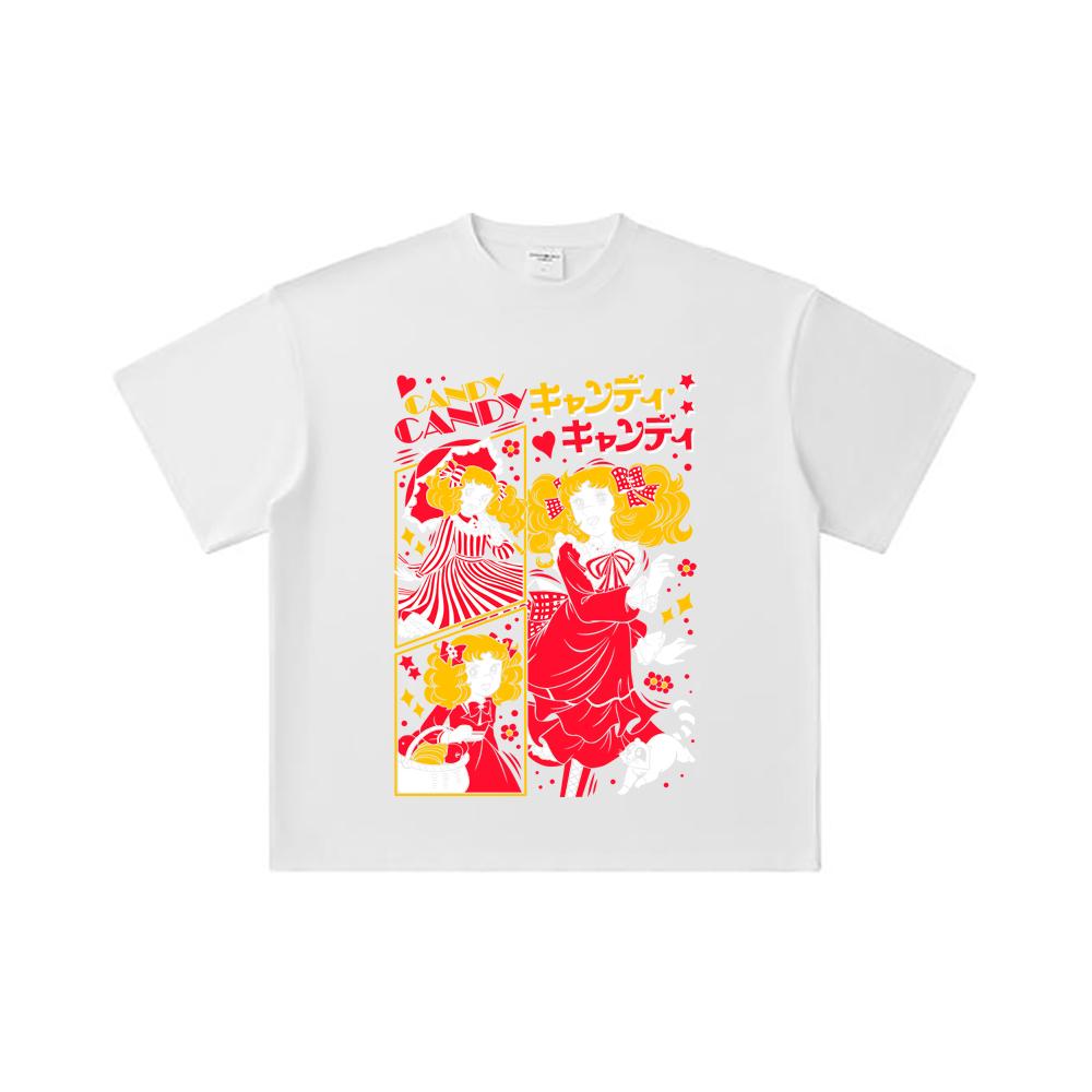 T-shirt unisexe en coton épais 260 g/m², fil double 32, 100 % coton, impression Candy Candy V2