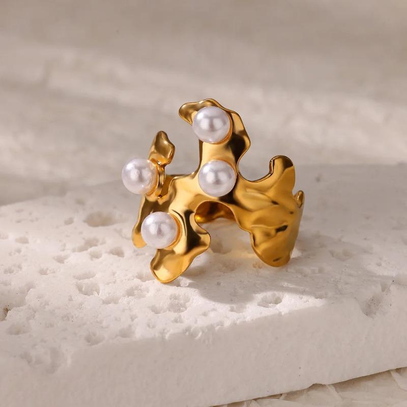 Hot-selling titanium steel ring female simple cold wind irregular personality egg hollow imitation pearl open ring