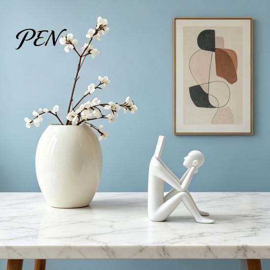 Abstract Character Sculpture 3D Printed Reading Man Statue, Book Head Sculpture, Matte Finish Creative Desk Decor, Phone Holder for Home Office