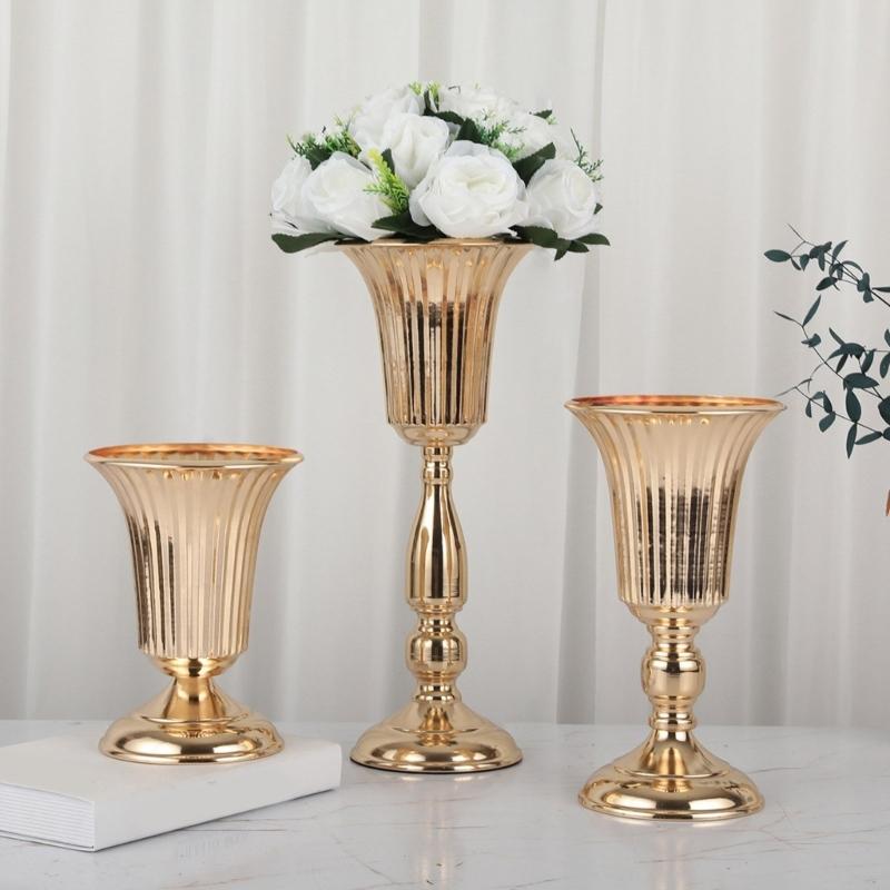 Desktop Metal Trumpets Centerpieces Vase Gold Flowers Vase Welcome Area Road Guide Flowers Holder Height Wedding