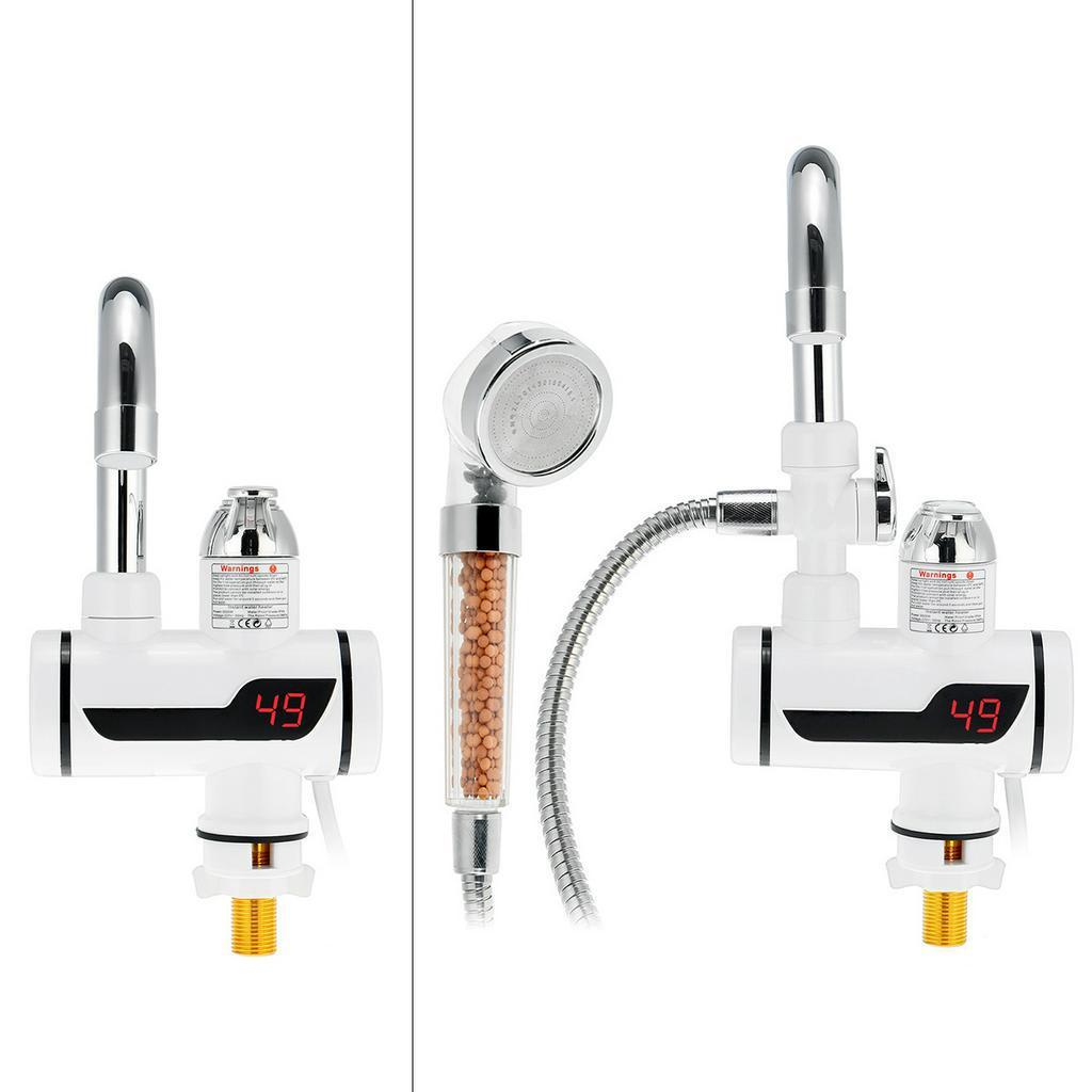 3000W Instant Hot Water Tap LCD Temp Display 360 Degree Rotation Electric Faucet Tap Hot Water Heater Showerhead Optional 220V/50HZ