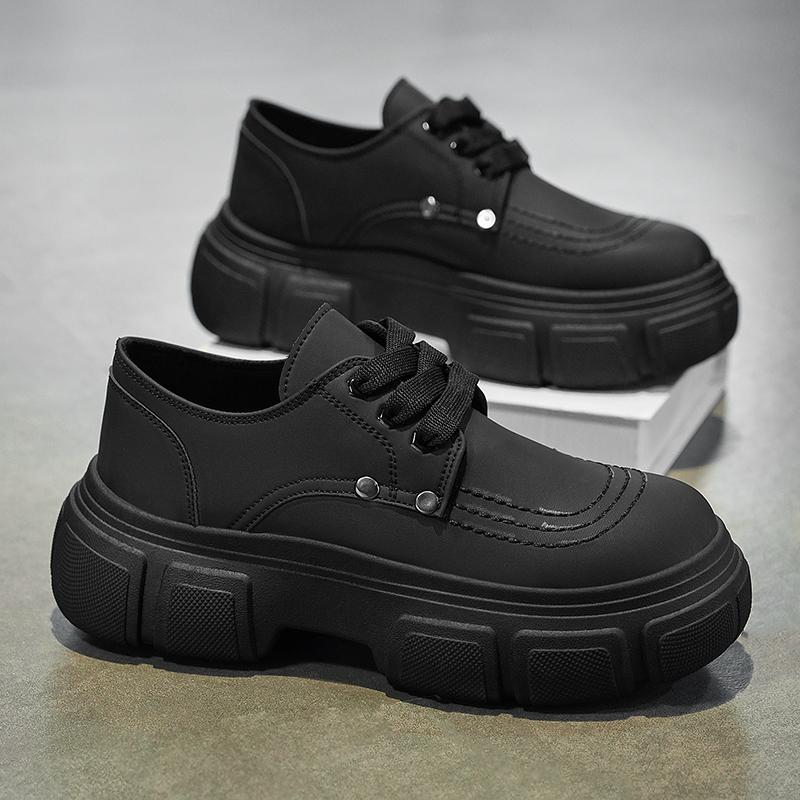 

Туфли дерби мужские осенние повседневные кожаные туфли в британском стиле мужские спортивные туфли с толстой подошвой, подчеркивающие красоту, черные, с большим носком, модные туфли 44 чёрный