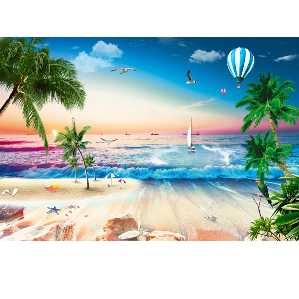 3d Beach Wall Murals Coconut Trees Wallpaper Beach Sea Birds Sailboat Murals Living Room Bedroom Wall Paper