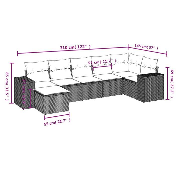 VidaXL Salon de Jardin avec Coussins 7 pcs, Canapés de Terrasse, Ensemble de Meubles de Patio, Mobilier d'Extérieur, Noir 3255213