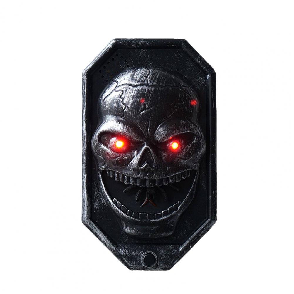 Portable Halloween Doorbell Halloween Prop Spooky Halloween Skull Doorbell with Skeleton Head Light-up Eyes Pop Out Snake