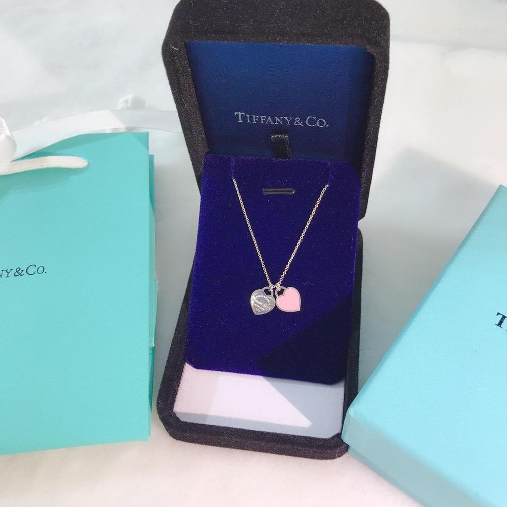 Collar con Colgante de Corazón de Plata de Ley 925 para Mujer Familia T con Diamantes y Esmalte, Cadena Clavicular Azul Clásico, Colgante para Mejor Amiga