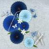 Chinese Style Blue & Green Round Flower Folding Fan for Decorative Hanging