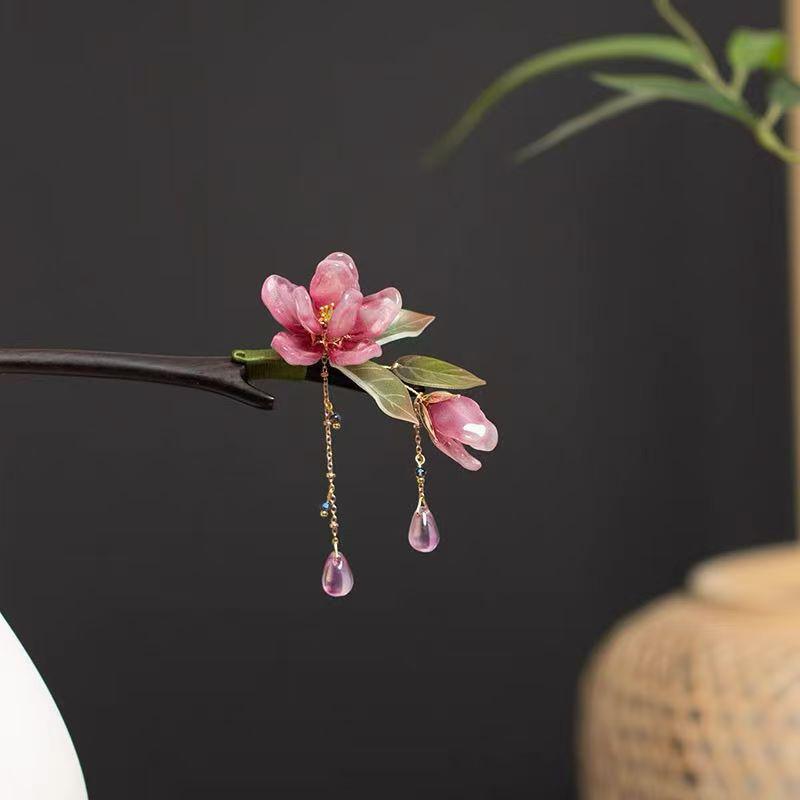 New Chinese Style Tassel Lotus Flower Hair Sticks for Women Wooden Hairpin Niche Design Handmade Ancient Style Hairpin