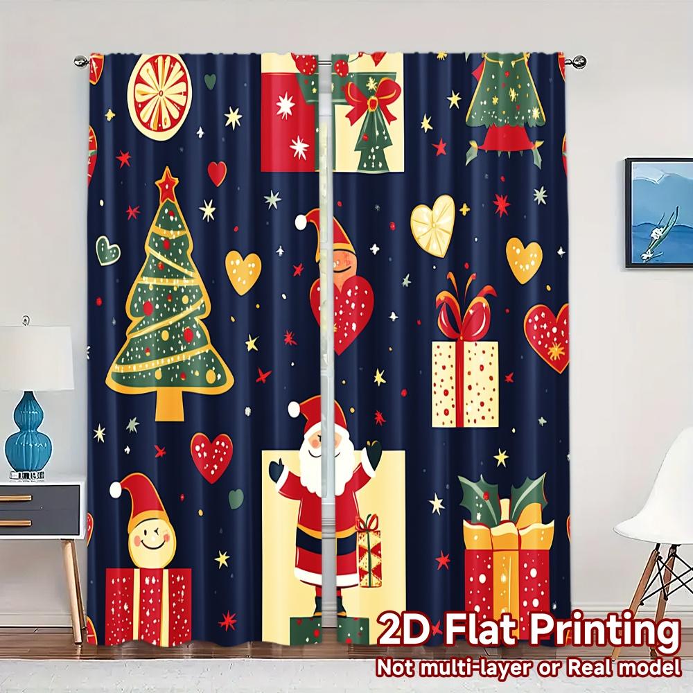 

2pcs,Curtains Christmas Tree Santa Gift Stars Modern Modern Curtains Polyester Easy Install Curtains Gifts Perfect for Kitchen 52.50×116.00 CM 2pcs