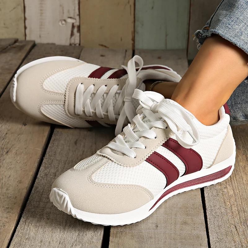 Spring Autumn Patchwork Women's Sneakers 2025 New Striped Platform Sneakers Women Comfort Plus Size Non Slip Running Shoes