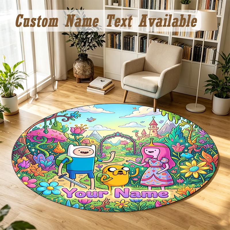 Round Rug Custom NameAdventure Time Pattern Non Slip Carpet Home Floor Decor