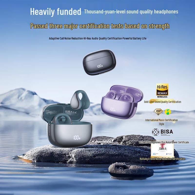 REMAX 2025 Open-Ear Clip-On Bone Conduction Bluetooth Earbuds with LED Display