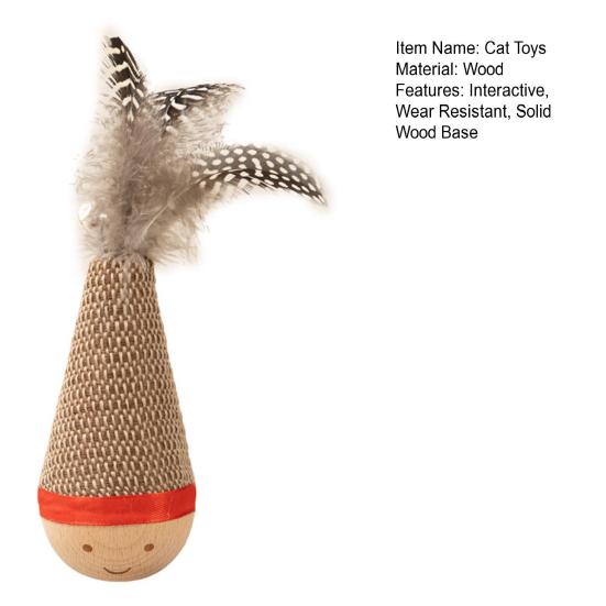 Wooden Cat Toys with Feathers Sisal Cat Scratcher for Indoor Cats Solid Wood Base Tumbler Toy Interactive Cat Toy Relieves Boredom and Sharpens Claws