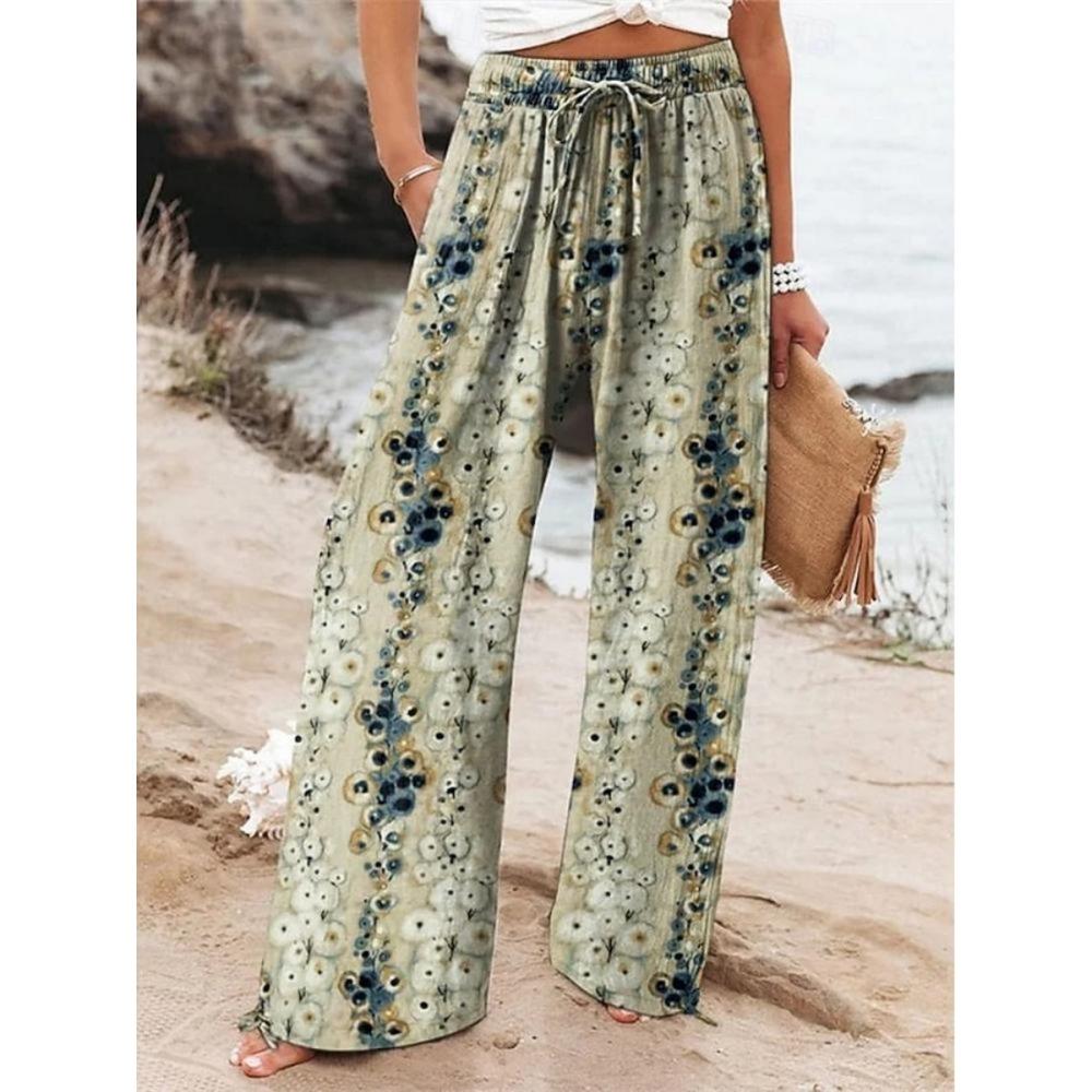 2026 New Peace & Love Graffiti Wide Leg Pants Women's Elastic Waist Casual Trousers Quick Dry Summer Beach Boho Kids Streetwear