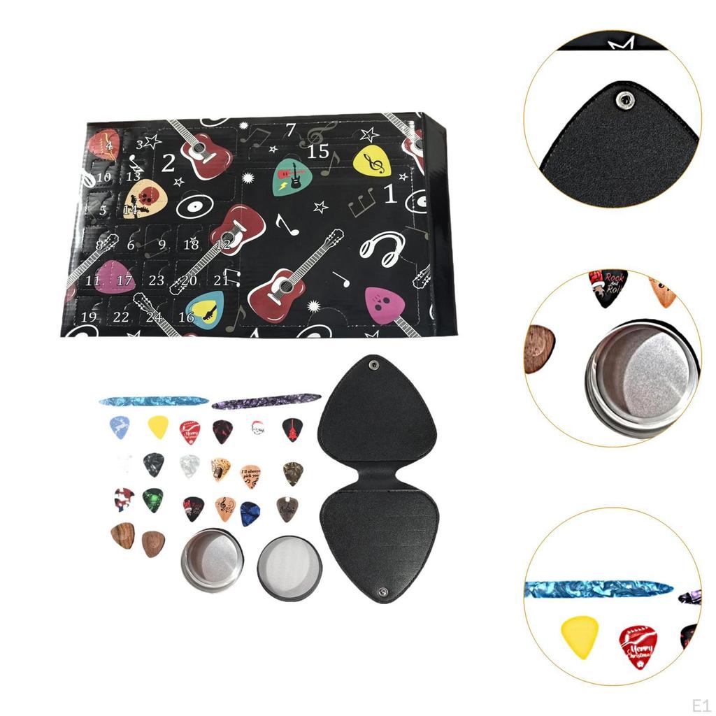 Calendrier de l'Avent médiators de guitare avec sac de rangement en PU pour musicien ukulélé famille