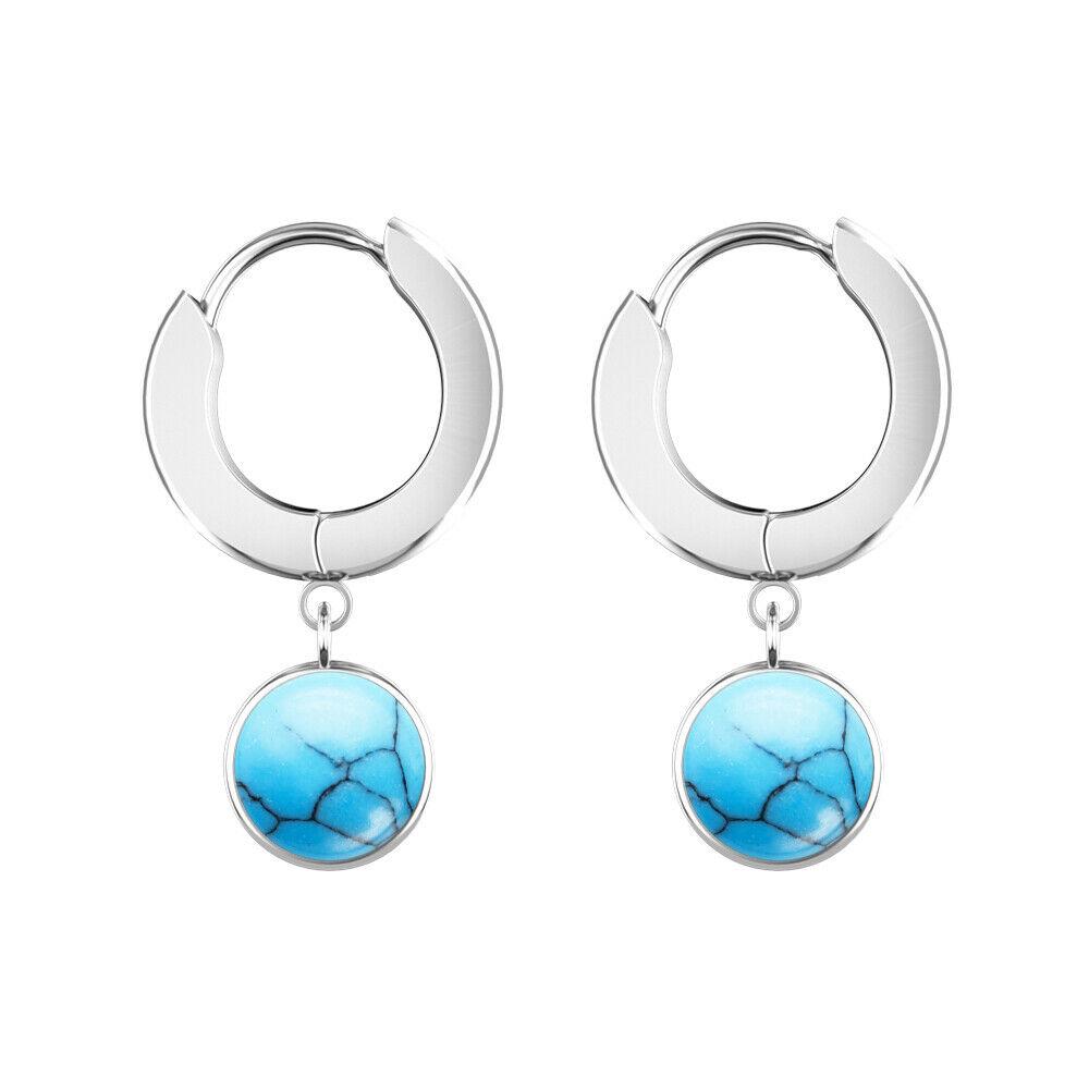 

1 пара серег из натурального камня, кулон-гвоздики для ушей, стальной обруч, пирсинг для ушей, украшения для тела Blue Turquoise