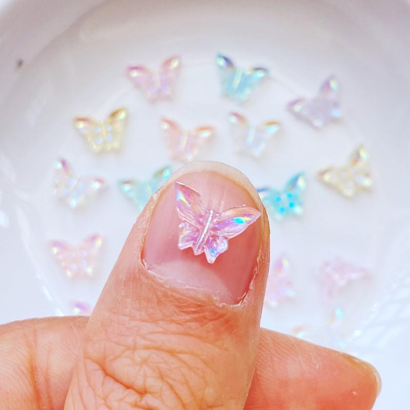 100Pcs New Cute 7*10mm Resin Mini Plated Butterfly Flat Back Cabochon Scrapbook Kawaii DIY Embellishments Accessories