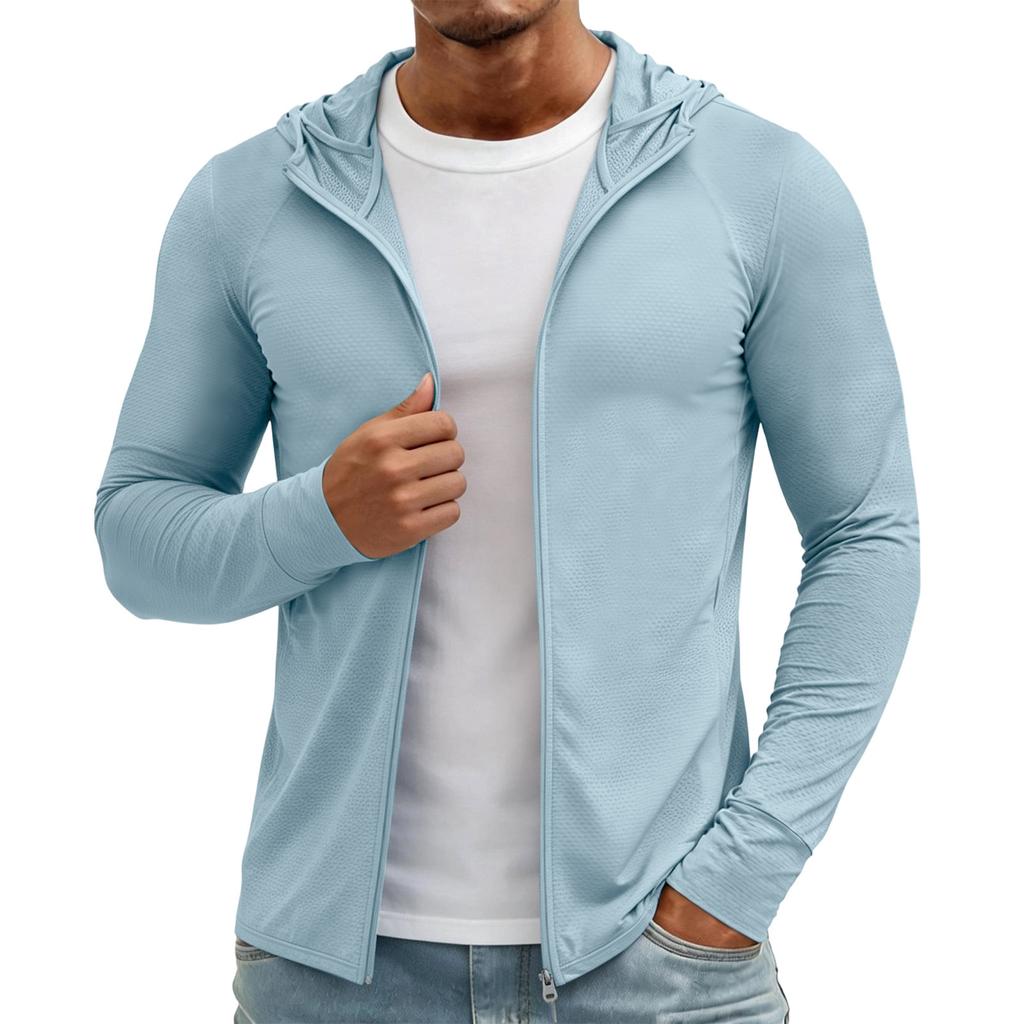 Men's Lightweight Sun Protection Zip Up Hoodie Jacket Outdoor Breathable Quick Dry Long Sleeve Coat for Cycling Fishing Hiking