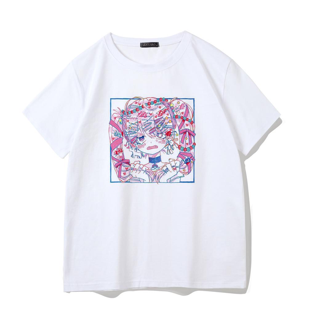 Women T-Shirt Japanese Cartoon Short-Sleeved T-Shirts Kawaii Anime Casual Ulzzang Harajuku Summer Oversized T Shirts Female Tops