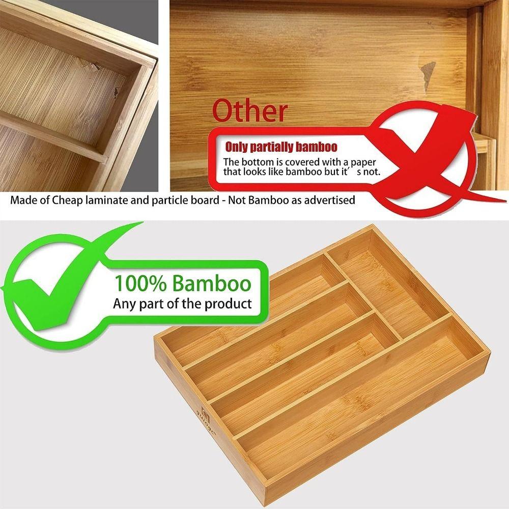 Bambusowy Organizer do Szuflady na Przybory Rozszerzalny Rowkowany Wkład na Sztućce Przegródki do Szuflad Szafek Sztućce