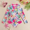 2025 New European-American Long Sleeve Printed Bikini for Girls - Beach Vacation Swimwear