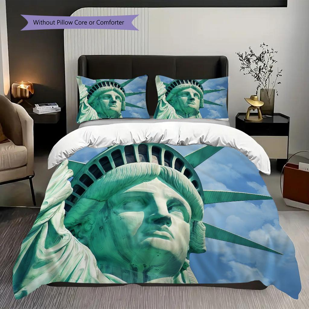 Statue of Liberty, USA Bedding, Duvet Cover, Pillowcase, Home Decoration, Birthday Gift (1 * Duvet Cover+2 * Pillowcase, Coreless)