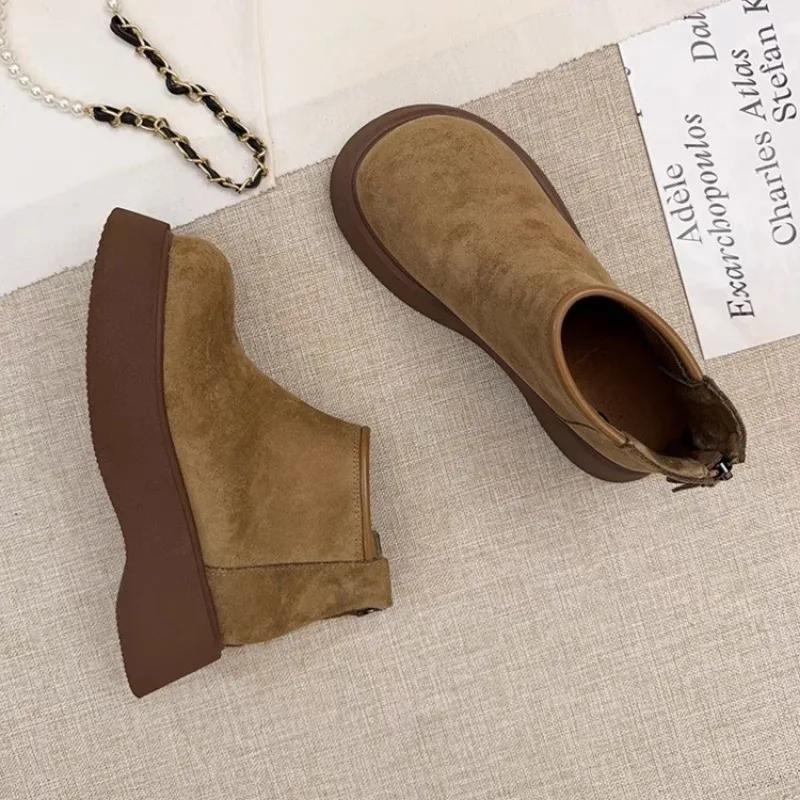 Round Toe Mid Heel Novelty Modern Boots Winter Slip-on Ladies Shoes On Sale 2025 New Ankle Flat with Sewing Women's Boots
