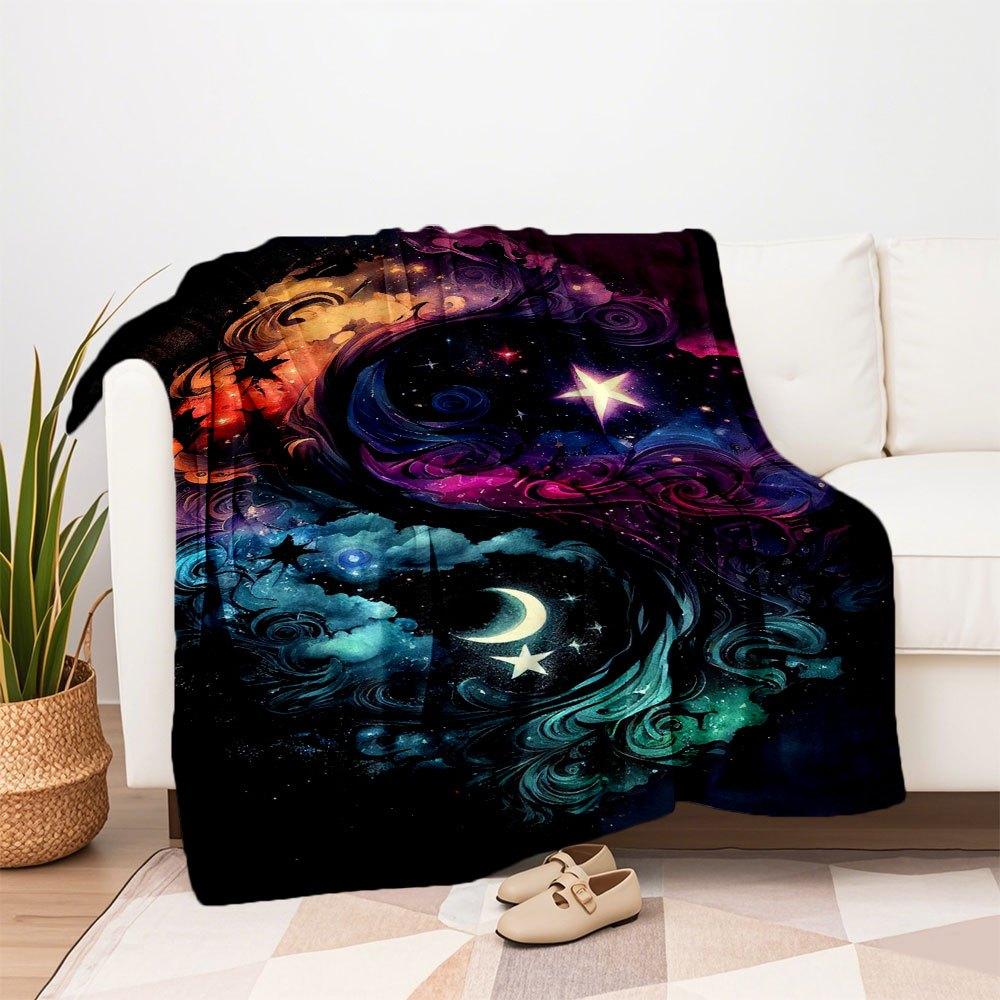 "Yin Yang Cosmic Harmony Wall Art Print"Blanket Flannel Throw Blanket for Sofa, Bed, Travel, Camping, Office