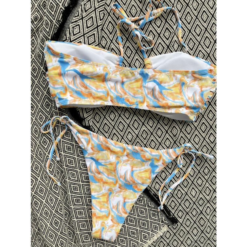 Dame Sexet Printet Udskåret Halter Split Bikini Badetøj Til Strand Svømning