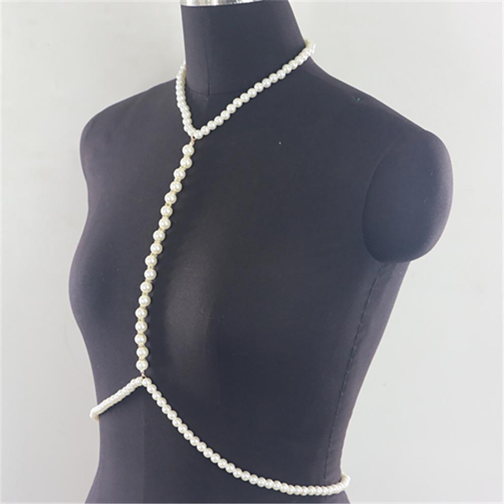 Luxurious Chest Chain for Women Artificial Pearls Choker Chain Necklace Body Chain Night Club Body Jewelry for Formal