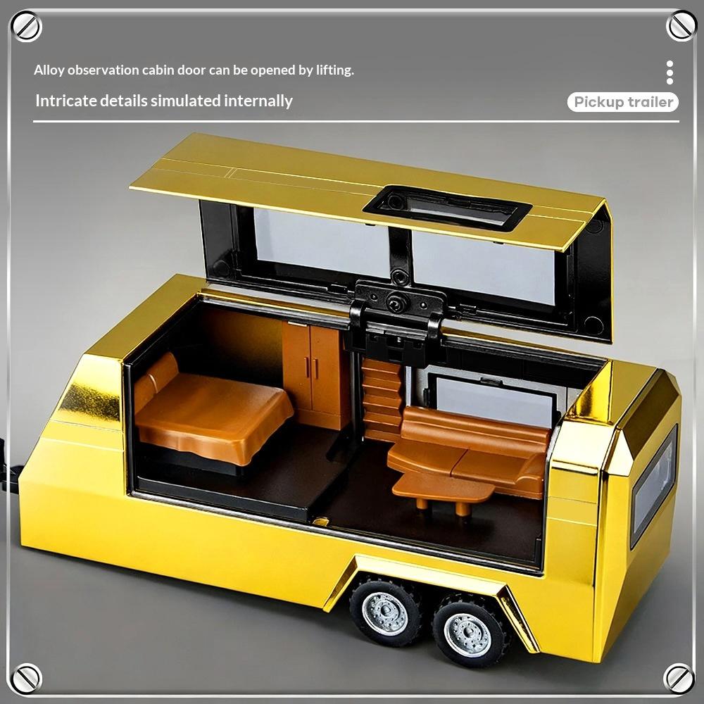 1:32 Tesla Cybertruck Camper Gold-Color Set - Pull-Back & Sound/Light Alloy Model, Collector‘s Showpiece