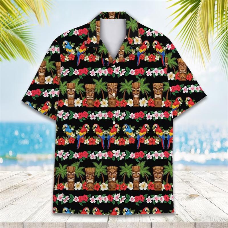 Vintage Tiki 3D Printed Hawaiian Shirt For Men Clothing Summer Trendy Graphic Blouses Casual Y2k Beach Shirts vacation shirt