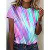 Fashion Women Retro Creative Colorful Vertical Pattern Print T Shirt Funny Casual O-neck Short Sleeves T-shirt Summer Female Tee Shirt