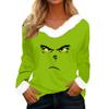 Women's T Shirt Tee Christmas Shirt Long Sleeve Party Christmas Print Fleece Collar V Neck Top