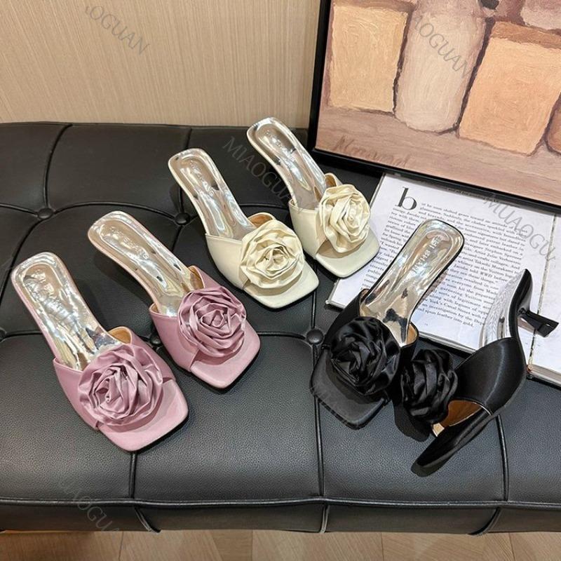 Fashion New Summer Flowers Temperament Sandals High-heeled Slippers Sexy Peep Toe Fashion Party Ladies Mules Heeled Slides for Women