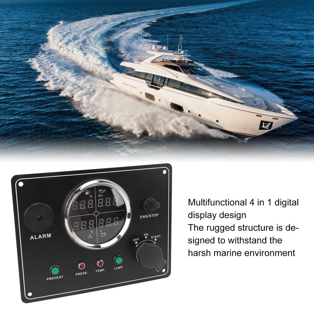 Boat Gauges Panel Digital Display 4 in 1 Fuel Level Water Temperature Voltage Oil Pressure Meter for Yachts Speedboats