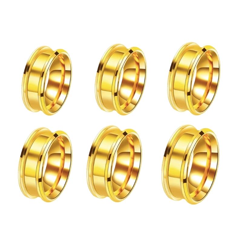 6 Stück/Packung Modische Leere Ringrohlinge Edelstahl Gerillte Ringe Unisex Ringe Perfekt für DIY Schmuckherstellung