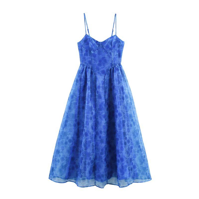 

Kaslead Новое поступление Женский модный стиль Модное платье-слинг с большим подолом и чашками из органзы Blue L