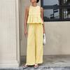 Damen Trägertop Hose Zweiteiliges Set Sommer Kariert Ärmellos Rüschen T-Shirt Weite Hosen Locker Lässig O-Ausschnitt Hemd Elastische Taille Hosen