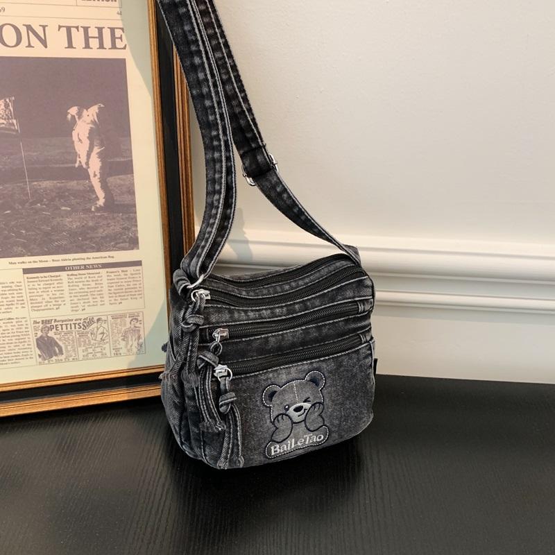 Denim Small Square Bag Embroidered Mobile Phone Bag Women's Shoulder Crossbody Bag