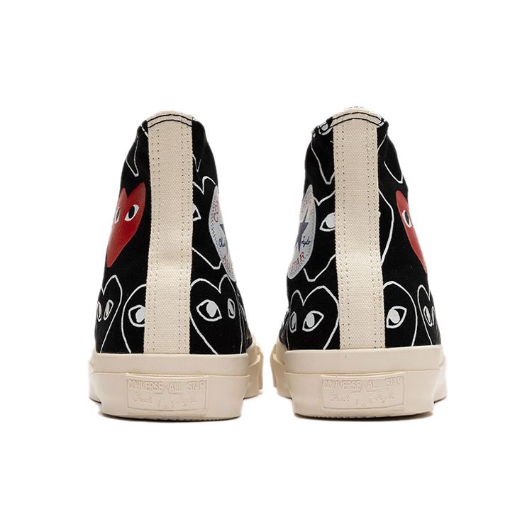 Converse CDG X Chuck Taylor All Star Multi-Heart All Over Print Casual Comfortable High Top Canvas Shoes Unisex Sneakers Black White 168982C